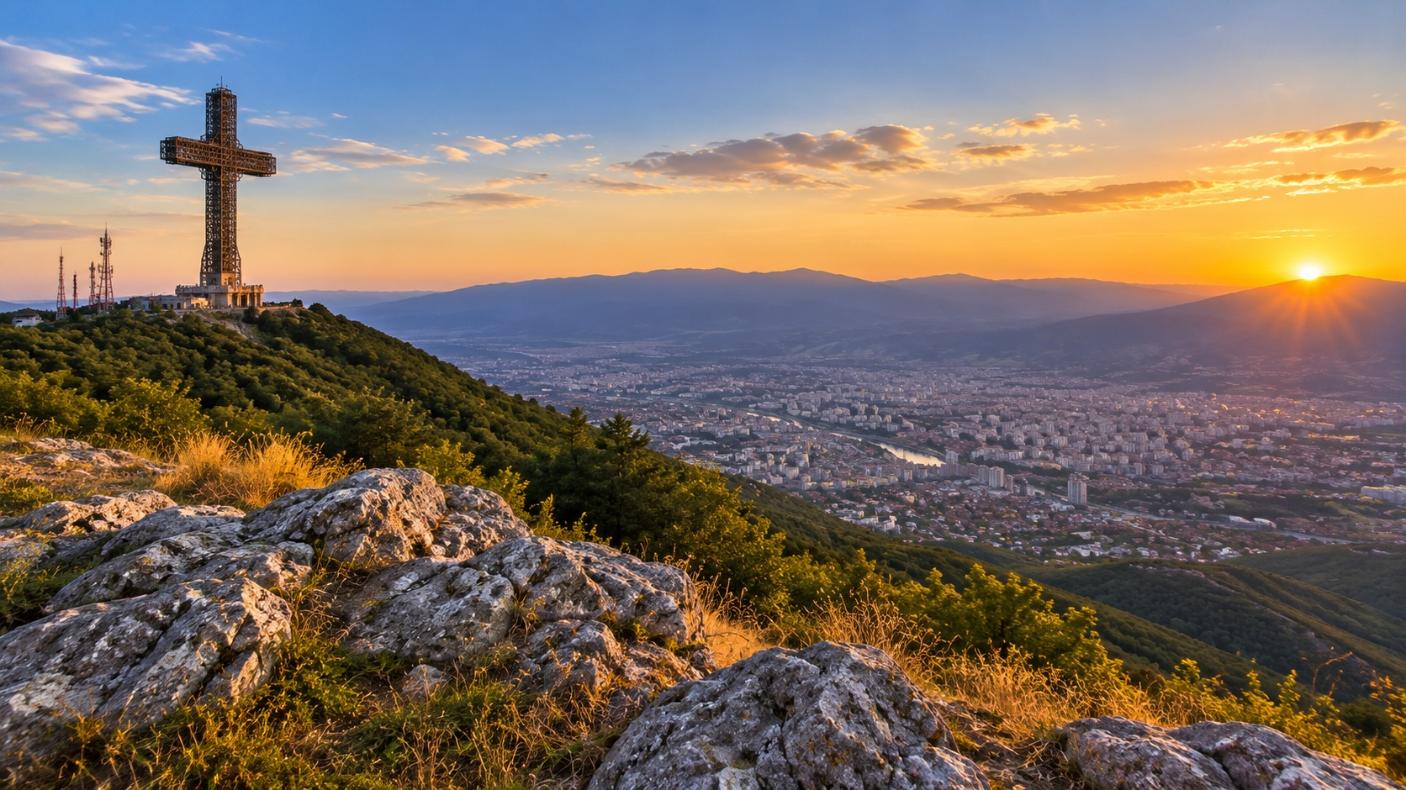 planina vodno i pogled na skoplje iznad glavnog grada sjeverne makedonije