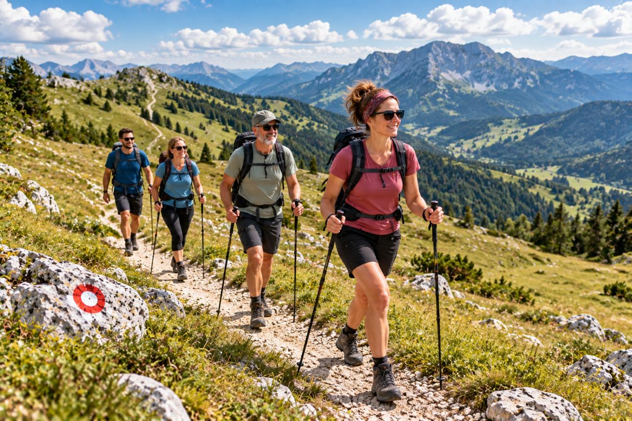 Grupa planinara održava ravnomjeran tempo i raspoređuje snagu tijekom planinarskog izleta